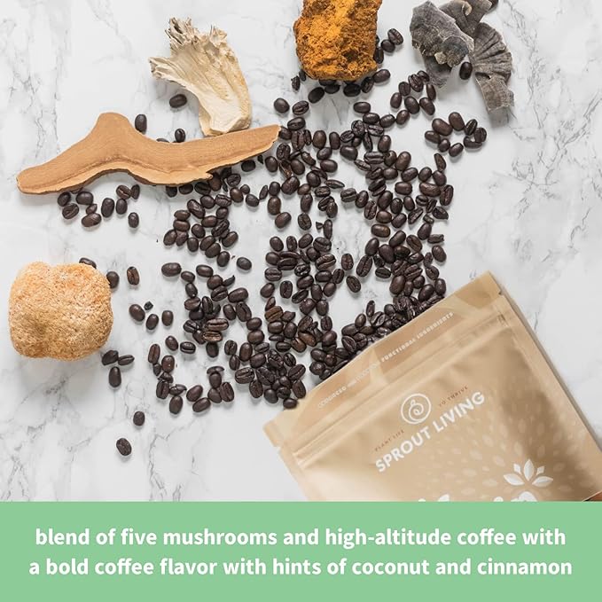 Sprout Living Epic Protein Plant Based Protein &amp Superfoods Powder Complete Coffee | 20 Grams Organic Protein Powder Adaptogens Mushrooms Vegan Non-GMO Gluten Free (1 Pound 12 Servings)