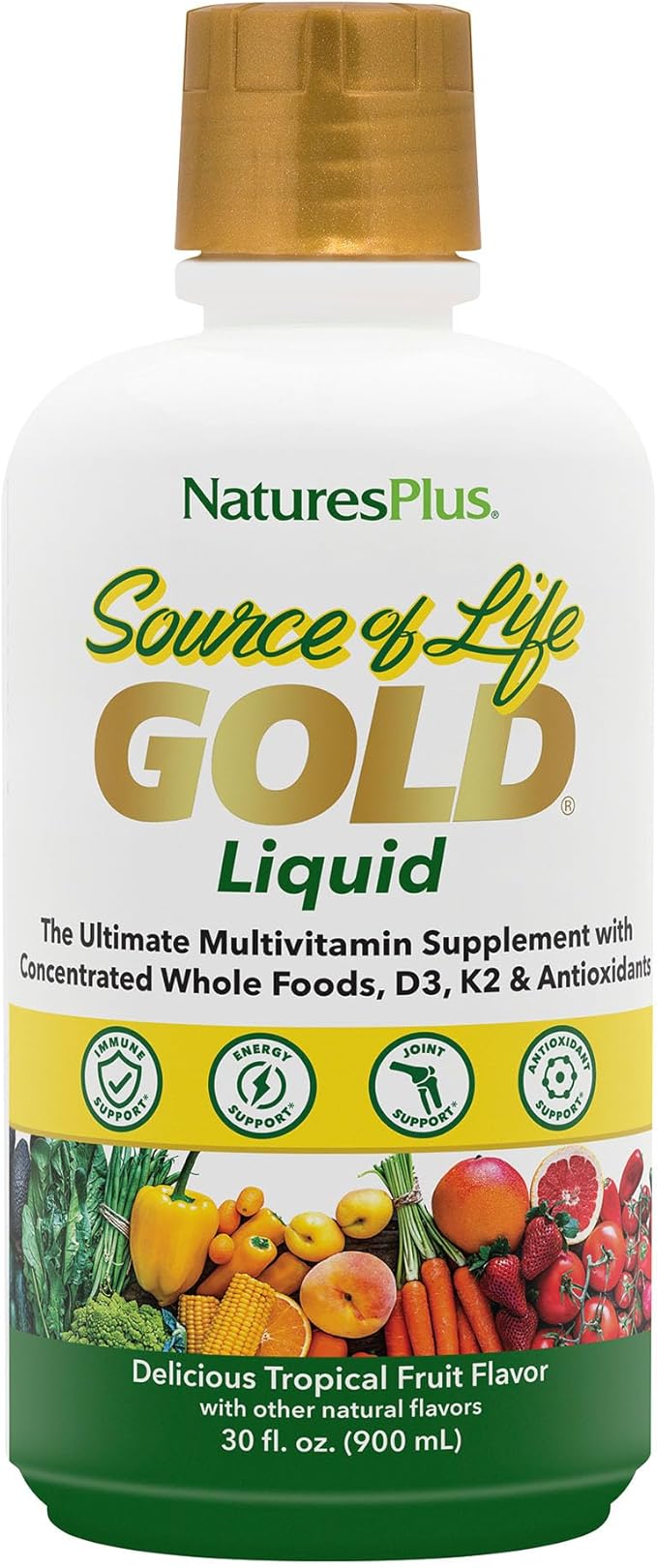 NaturesPlus Source of Life GOLD Multivitamin Liquid 30 oz - Supports Energy Production Healthy Immune System &amp Well-Being - Includes Vitamins D3 B12 K2 &amp Over 120 Whole Food Nutrients - 30