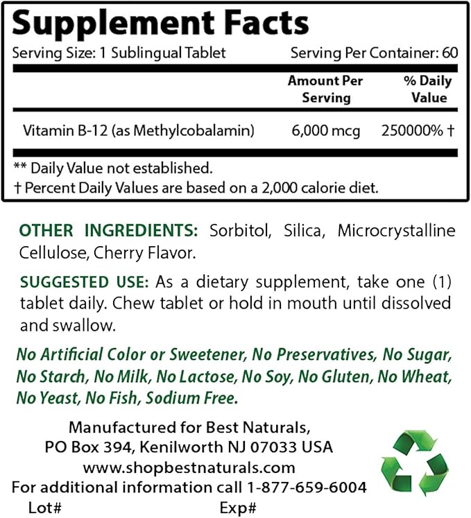 Best Naturals Vitamin B-12 6000 mcg &amp Vitamin D3 10000 IU