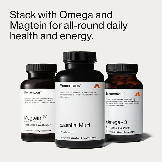 Momentous Essential Multivitamin for Women &amp Men - Complete Vitamin &amp Mineral Complex for Athletes &amp Wellness Enthusiasts - GMO- &amp Gluten-Free - NSF Certified for Sport - 30 Servings