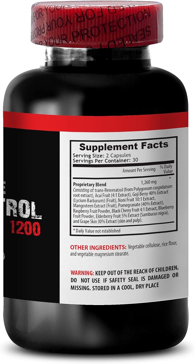 Antioxidant supplement men - SUPREME RESVERATROL 1200Mg - Resveratrol with quercetin Immune system booster premium antioxidants resveratrol red wine extract grape seed extract 1 Bot 60 Capsules