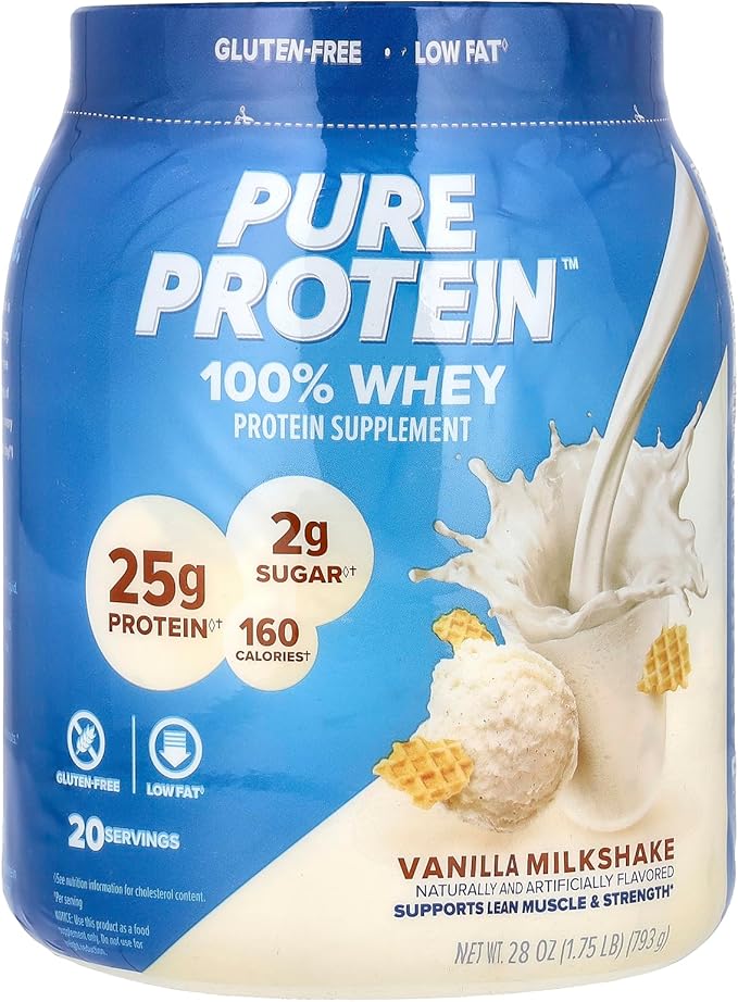 Pure Protein Powder Whey High Protein Low Sugar Gluten Free Vanilla Cream 1.75 lbs