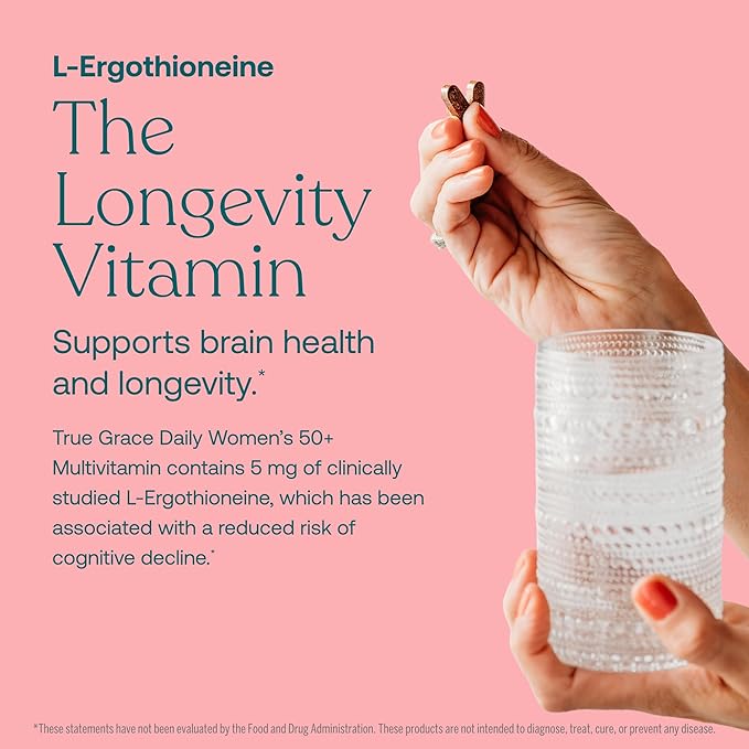 True Grace Daily Women’s Multivitamin 50+ - 120 Easy-to-Swallow Tablets - Immune Energy Longevity &amp Memory Support - Vegan - Gluten Soy &amp Iron Free - 60 Servings