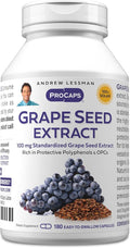 ANDREW LESSMAN Grape Seed Extract 180 Capsules - 100 mg Standardized Extract Anti-oxidant Neutralizes Damaging Free Radicals Supports Healthy Circulation. Rich in Protective Polyphenols