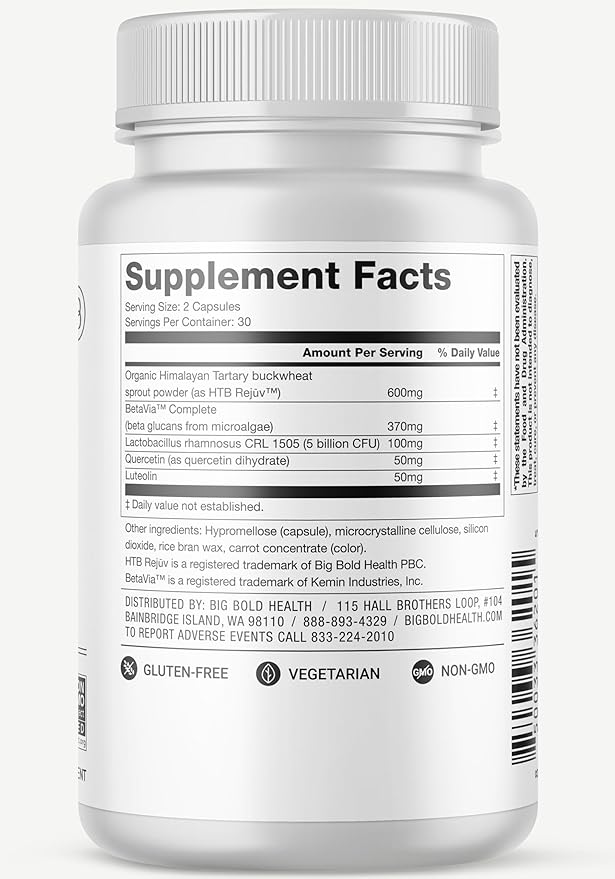 BIG BOLD HEALTH Microbiome Rejuvenate Prebiotic + Probiotic Supplement for Gut Health &amp Immune Support - with Himalayan Tartary Buckwheat - Gluten-Free (60 Count)
