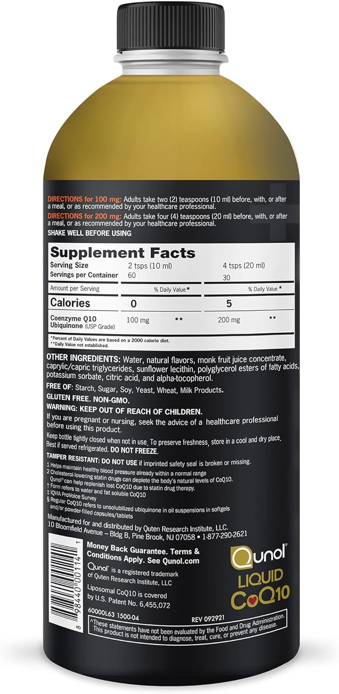 Qunol Liquid CoQ10 100mg Superior Absorption Natural Supplement Form of Coenzyme Q10 Antioxidant for Heart Health Orange Pineapple Flavored 60 Servings 20.3 oz Bottle