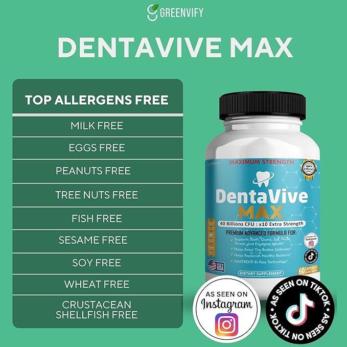 DentaVive Max Probiotic Supplement 40 Billion CFU 60 Capsules Premium Oral Health Support for Teeth Gums Digestive Health (3)