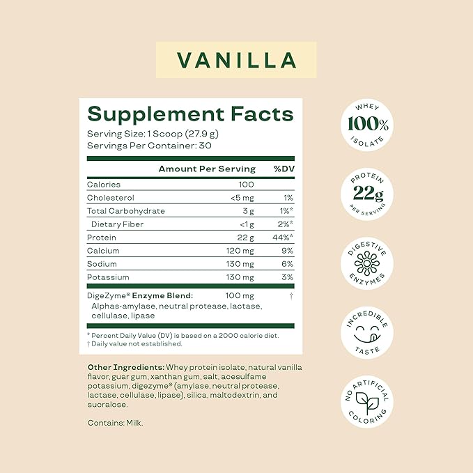 Bloom Nutrition Whey Isolate Protein Powder Vanilla - Pure Iso Post Workout Recovery Drink Blend Smoothie Mix with Digestive Enzymes for Gut Health - Low Carb Keto &amp Zero Sugar Added