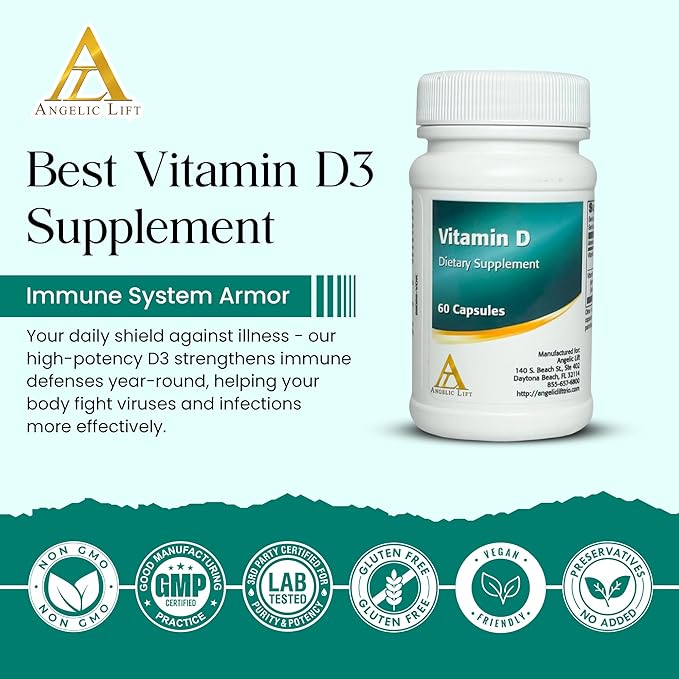 Vitamin D3 – 60 Capsules – 100 mcg (4000 IU) – High Potency Vitamin D Supplement for Immune Bone &amp Mood Support – Non-GMO