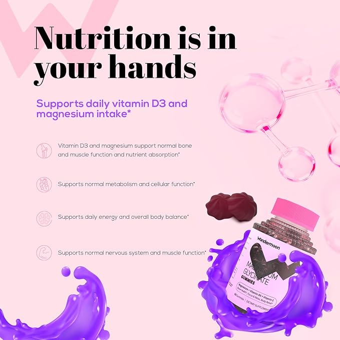 Wondermoon Magnesium Complex Gummies for Women with Vitamin D3 B6 Zinc &amp Potassium – Blueberry Flavor – Supports Relaxation Muscle &amp Bone Health 60 Count