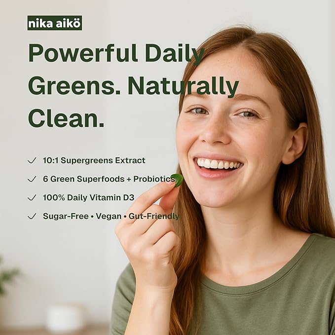 Greens Superfood Gummies Boost Energy Gut &amp Immune Support Sugar-Free Vegan with Broccoli Spinach Kale Spirulina Chlorella Probiotics &amp Multivitamin Apple Flavor 60 Count