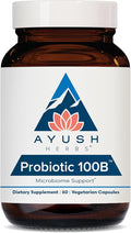 Ayush Herbs Probiotic 100B - Probiotics for Women Probiotics for Men Prebiotics and Probiotics for Digestive Health Gas Relief Gut Microbiome Balance - 60 Vegetarian Capsules (1 Count)