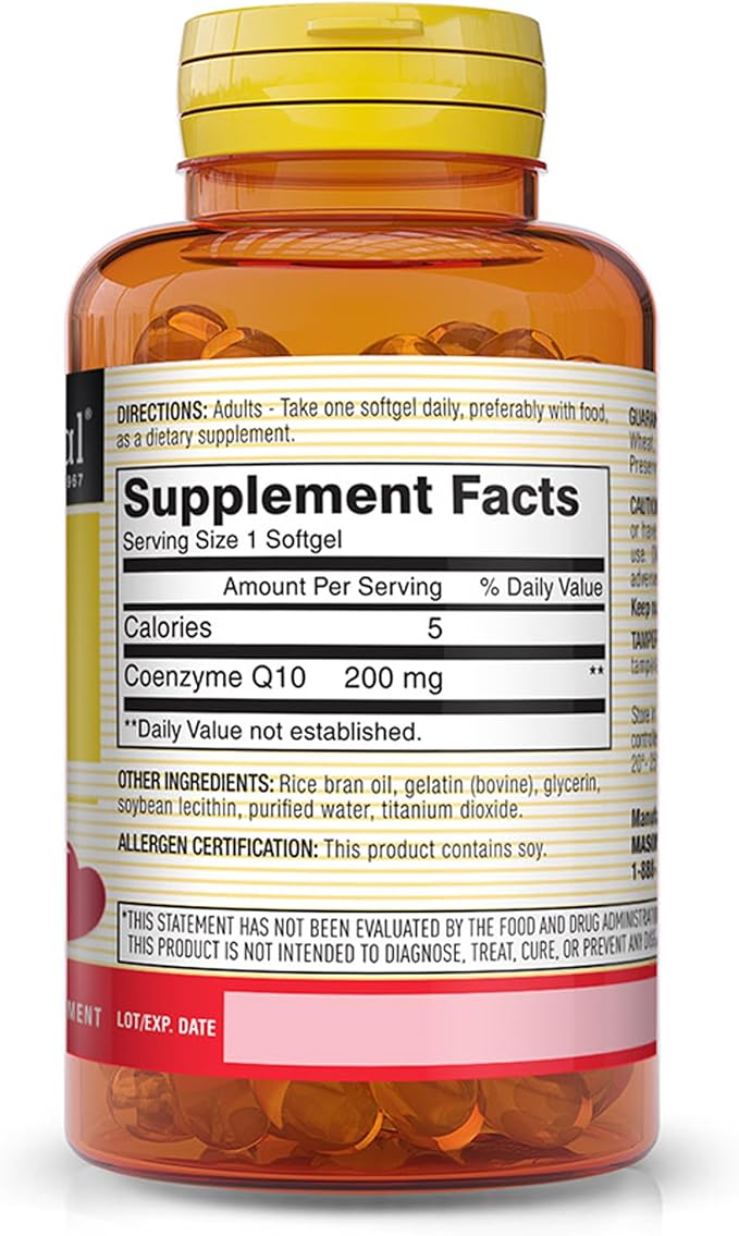 MASON NATURAL Coenzyme Q10 200 mg to Support Normal Cardiovascular Function in Men &amp Women 30-Day Supply 30 Softgels (Pack of 1)