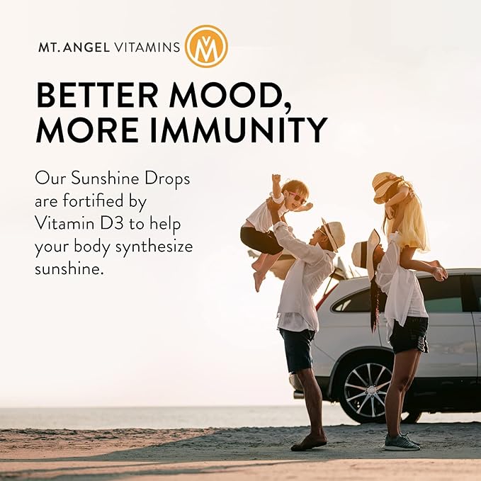 Mt. Angel Vitamins Everyday Liquid Sunshine - Liquid Vitamin D Drops - Easy-to-Use Vitamin D3 Drops with Natural Lemon Flavor (Non-GMO Vegan Soy-Free Gluten-Free) Made in The USA -1400 serv/Bottle
