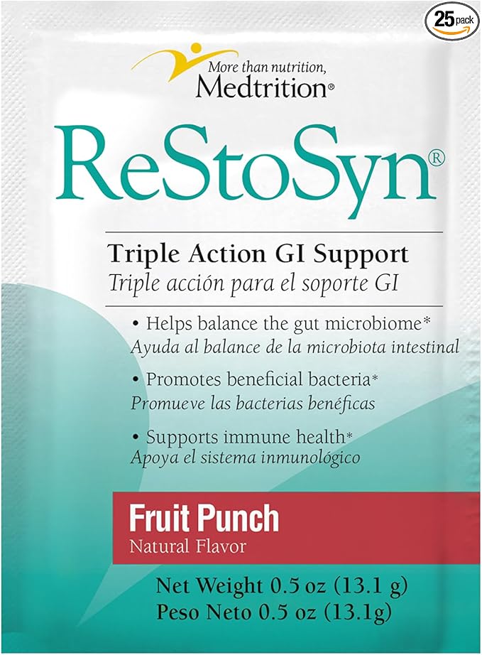 Medtrition ReStoSyn® Triple Action Gut Health Supplement - Prebiotics Probiotics &amp L-Glutamine Blend for Digestive &amp Gut Barrier Support Plus Microbial Balance - 0.5 Ounce (Pack of 25)