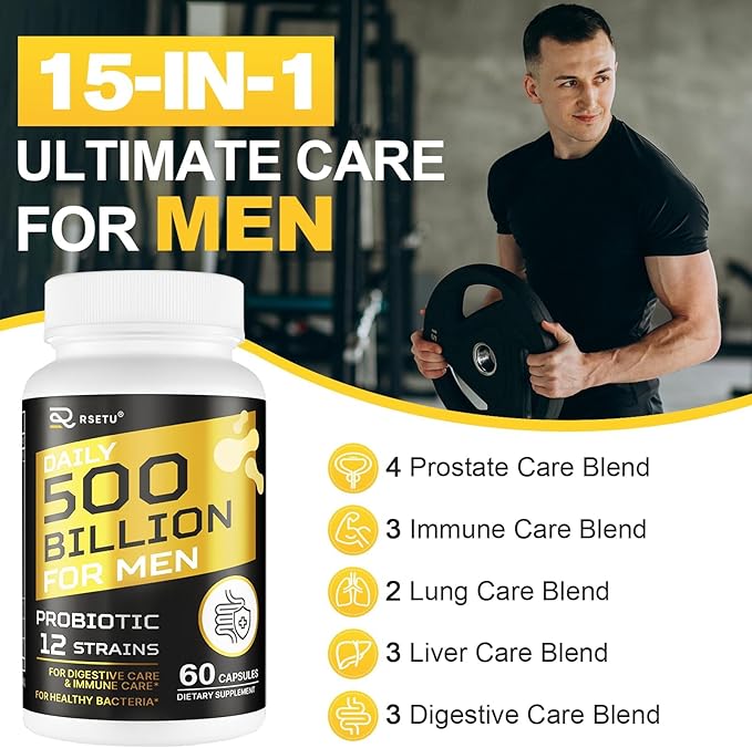Probiotics for Men 500 Billion CFUs &amp 12 Strains Mens Probiotic with Turmeric Cranberry Goji Gut Health for Men for Digestive Health Gut Bloating &amp Gas Immune Energy Support 120-Day S