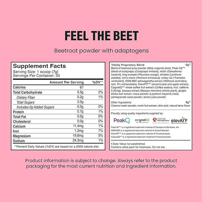 LIVE IT UP | Feel the Beet: Beetroot Powder with Superfood Vitality Blend | Supports Energy Endurance and Clarity | Contains Ginkgo Beetroot Plant-Based Nitrates Antioxidants and Adaptogens