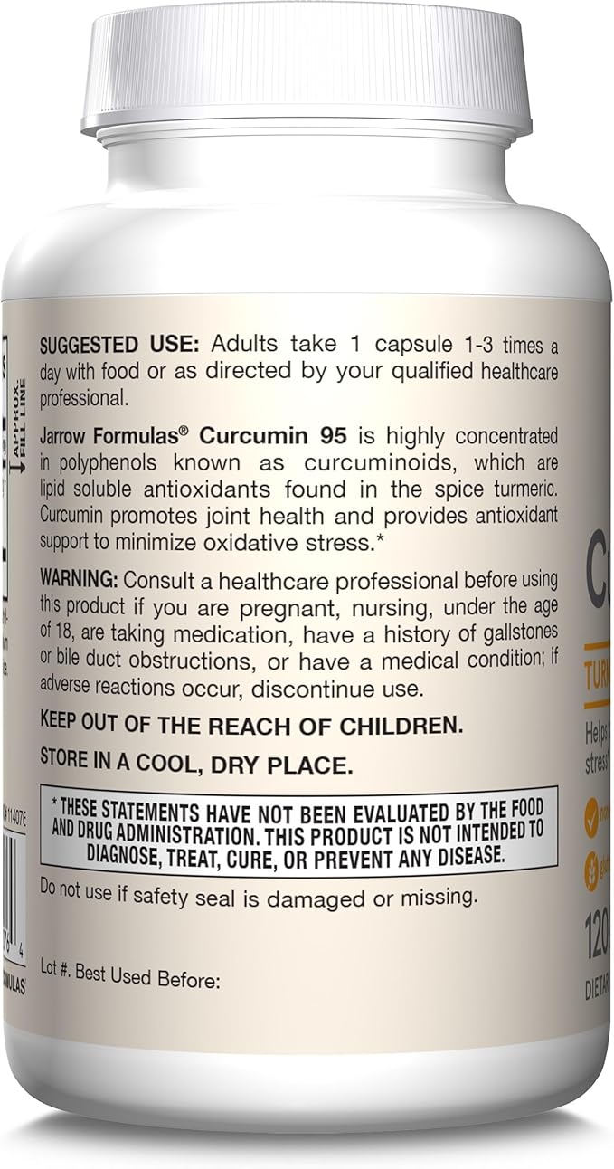 Jarrow Formulas Curcumin 95 500 mgTurmeric Curcumin Extract for Antioxidant Support Bone and Joint Support Dietary Supplement120 Veggie CapsulesUp to 120 Servings Pack of 12