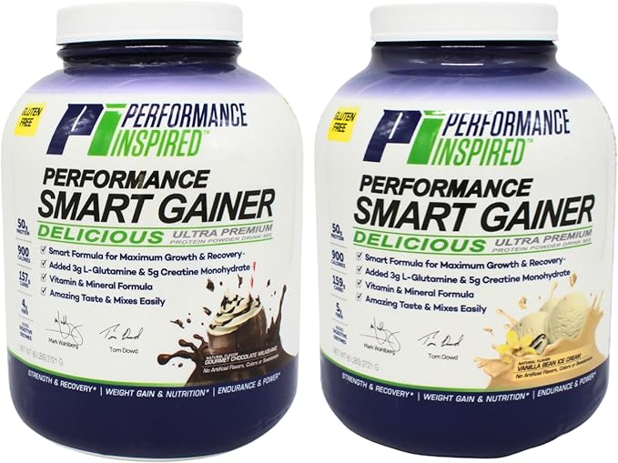 Performance Inspired Nutrition Smart Mass Gainer – 50G Protein 900 Calories Creatine L-Glutamine &amp Digestive Enzymes – Muscle Recovery &amp Growth – Chocolate Milkshake – 6 lb