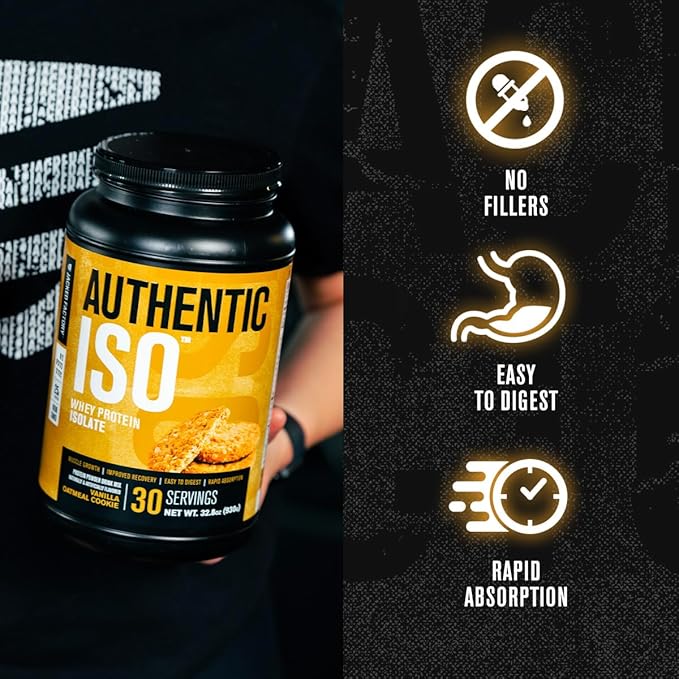 Jacked Factory Authentic ISO Whey Protein Isolate Powder - Low Carb Non-GMO Muscle Building Protein w/No Fillers Post Workout Recovery - 30 Servings Vanilla Oatmeal Cookie