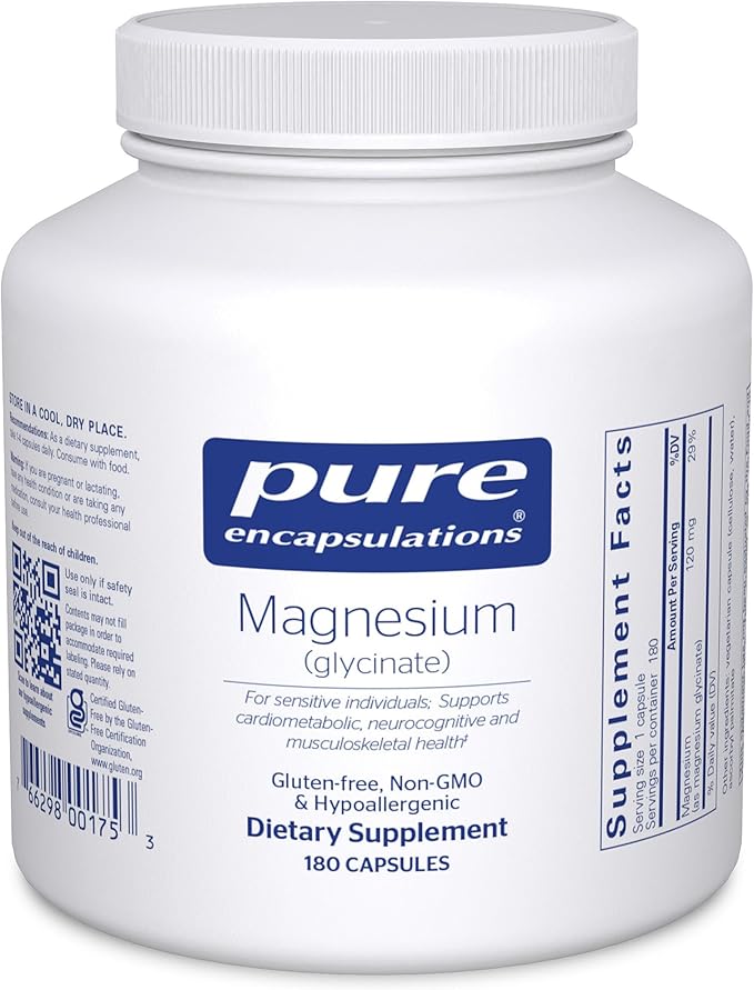Pure Encapsulations Magnesium (Glycinate) - Supplement to Support Stress Relief Sleep Heart Health Nerves Muscles and Metabolism* - with Magnesium Glycinate - 180 Capsules