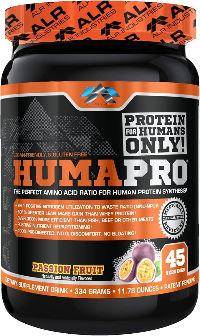 Humapro | Amino Acids Protein Matrix for Humans | 99% Utilization for Lean Muscle | Vegan Gluten Free | 334g / 45 Servings (Passion Fruit)