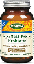 Flora Super 8 Hi Potency Probiotics 30 Count - Healthy Yeast Balance &amp Digestive Health - for Men &amp Women - 42 Billion CFU Raw Gluten Free - Up to 1 Month Supply