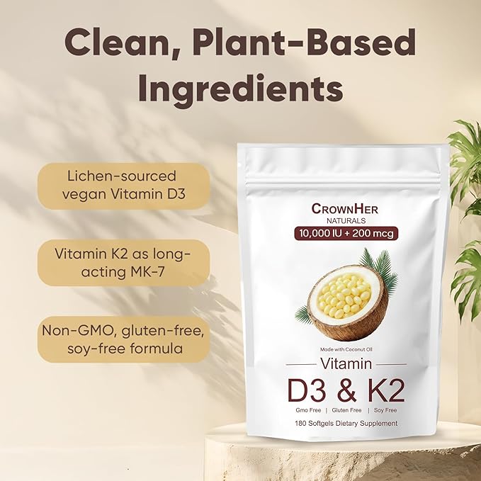Naturals D3 K2 Vitamin d3 k2 10000 IU+ K2 200 mcg MK-7 Coconut Oil Extra Strength Bone &amp Immune Support 180 Softgels
