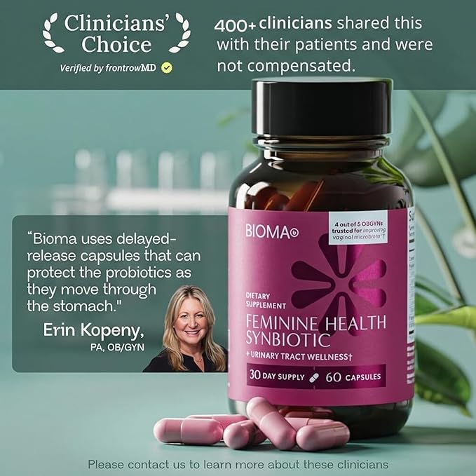 BIOMA Feminine Health Synbiotic - Women's Health Supplement for Healthy Vaginal pH Urinary Tract &amp Digestive Support - with Probiotics Cranberry &amp Tributyrin - 60 Capsules (30-Day Supply)