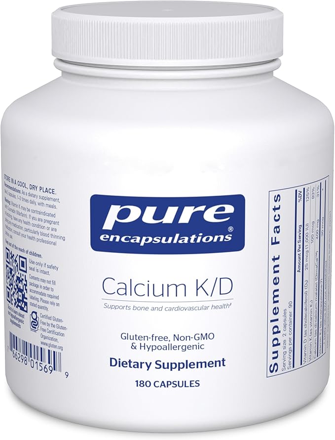 Pure Encapsulations Calcium K/D | Supplement for Bone Strength Immune System Colon and Cardiovascular Health* | 180 Capsules