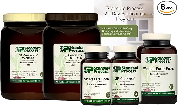 Standard Process Purification Product Kit with SP Complete Chocolate SP Complete Vanilla &amp Whole Food Fiber - Detox Cleanse - Whole Food-Based Non-Soy Gluten-Free &amp Vegetarian - 21-Day Supp
