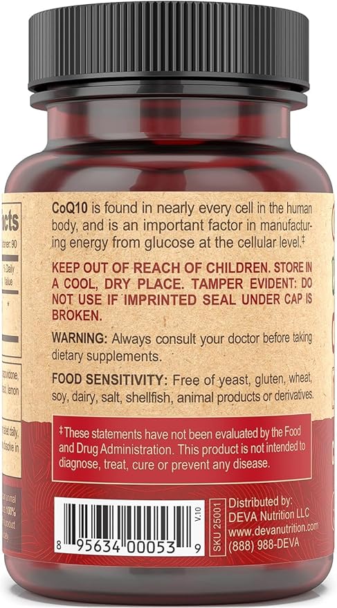 DEVA Vegan Vitamins Coenzyme Q10 100mg - Potent &amp Affordable in One Bottle - Chewable 90 Tablets (Pack of 2)