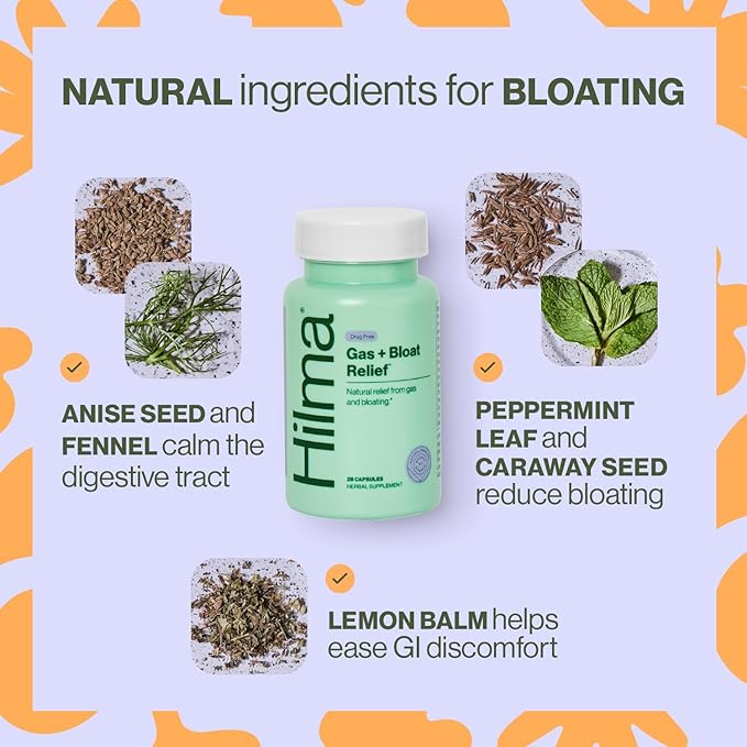 Hilma De-Bloat Bundle for Pre or Post Meal Gas &amp Bloating Relief for Women (50 Vegan Capsules) with Lemon Balm &amp Peppermint Leaf Digestive Enzymes for Women (30 Vegan Capsules) with Dandelio
