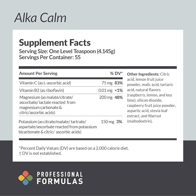 Professional Formulas Alka Calm – Effervescent Magnesium &amp Potassium Powder with Vitamin C – Supports Hydration Muscle Relaxation Nerve Function &amp Energy – Raspberry Lemonade – 55 Servings