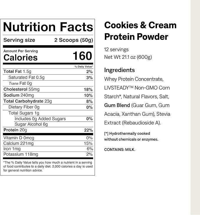 UCAN Energy + Whey Protein Powder - 19g Per Serving with Amino Acids EAAs &amp BCCAs - Keto No Added Sugar Gluten-Free - Cookies &amp Cream - 12 Servings