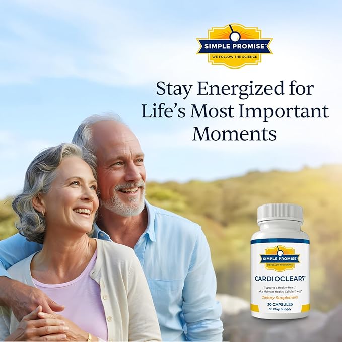 Simple Promise CardioClear7 - Coenzyme Q10 (CoQ10) 100mg and PQQ 10mg Heart Health Supplement with Shilajit - Supports Circulation Cellular Energy &amp Cardiovascular Health - 30 Capsules