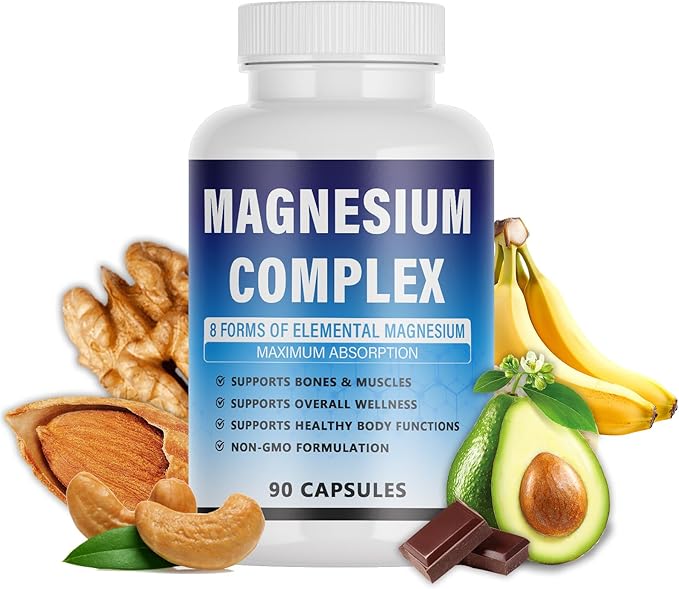 Magnesium Complex Supplement - 8 Elemental Magnesium 1000mg - Glycinate Citrate Malate Taurate Chelated | Easy Absorption Energy Support | Vegan Non-GMO 90 Capsules (1pc)