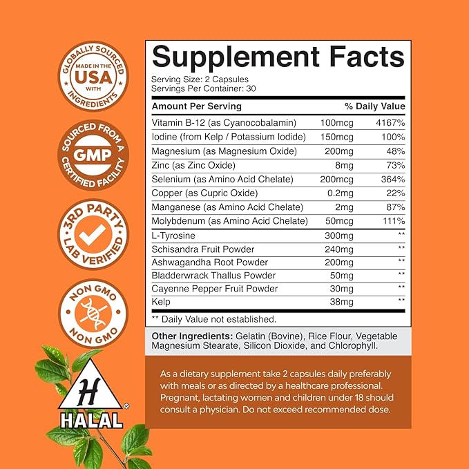 Bundle of Hair Skin and Nails Gummies for Women - Extra Strength Biotin &amp Collagen and Herbal Thyroid Support - Potent Kelp Iodine Supplement with L Tyrosine Bladderwrack Selenium &amp Pure Ash