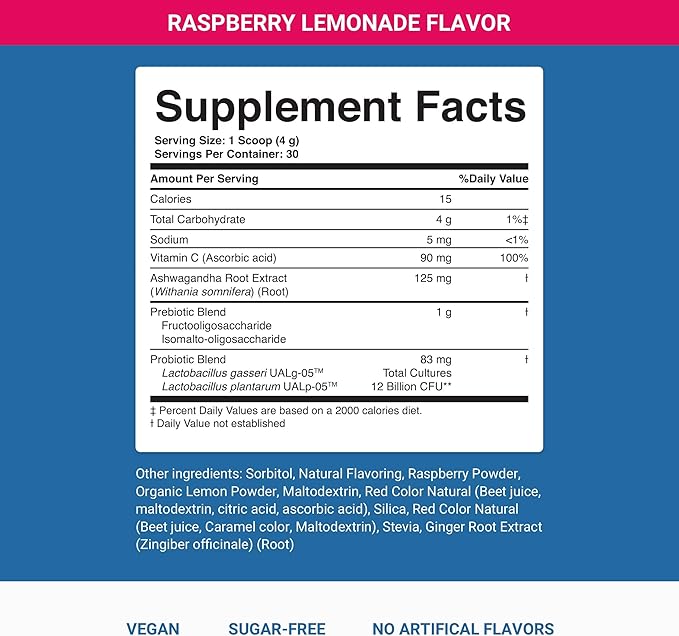Nighttime Complete by Activated You Daily Wellness Drink for Gut Health with Ashwagandha - Raspberry Lemonade with Prebiotics Probiotics Vitamin C - Supports Relaxation &amp Digestion Plant-Based