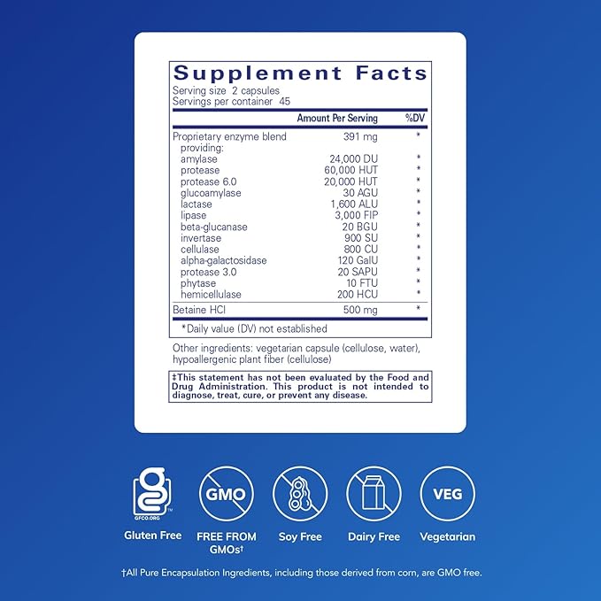 Pure Encapsulations Digestive Enzymes Ultra with Betaine HCl - Vegetarian Digestive Enzyme Supplement to Support Protein Carb Fiber and Dairy Digestion* - 90 Capsules