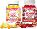 Lunakai USA Made Women’s Multi &amp Biotin Gummies Bundle – 16 Essential Nutrients Biotin 5000 mcg Vitamins C &amp E – 60 Ct Each