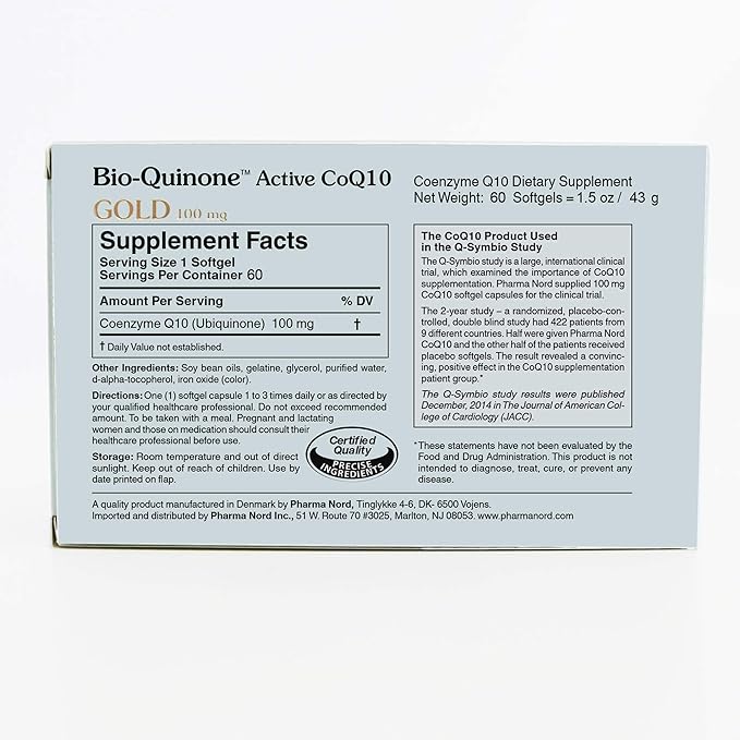 Pharma Nord Bio-Quinone Gold Coenzyme Q10 100mg | The Original CoQ10 | High Absorption Backed by Research | Essential Antioxidant for Energy Heart Health and Fertility Support* | 60 Softgels