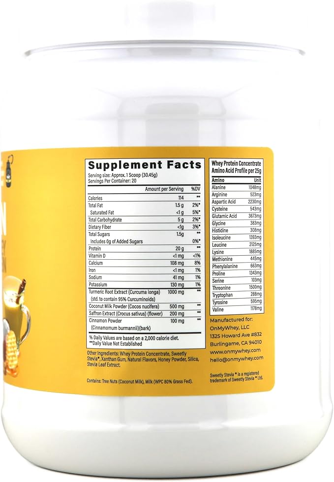 ONMYWHEY Golden Milk Whey Protein Powder – Turmeric Saffron &amp Cinnamon Infused Naturally Flavored 20 Servings