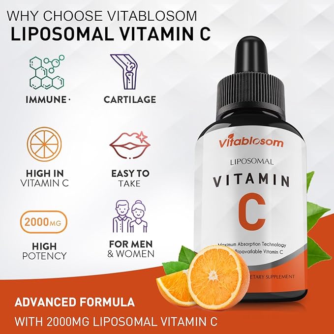 Liposomal Vitamin C 2000mg Liquid for Adults High Absorption VIT C Maximize Vitamin C Immune System &amp Antioxidant Support 60ML (2 Bottle)