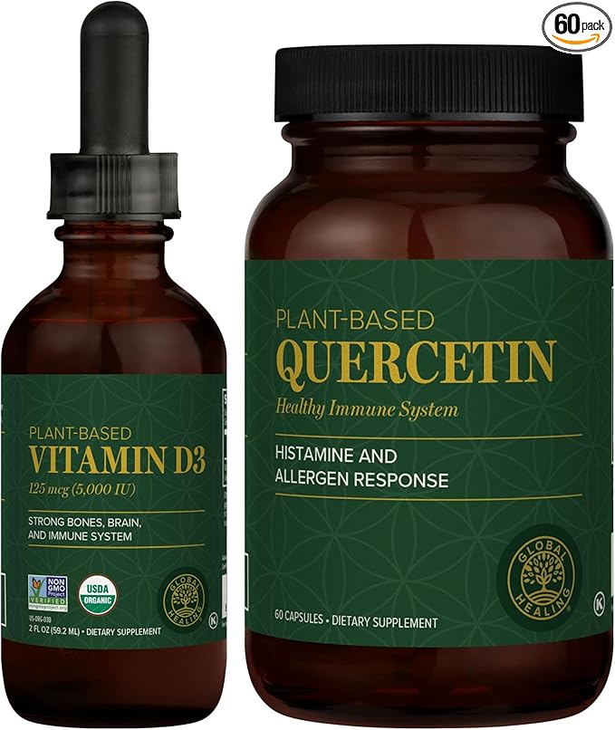 Global Healing Center - Vitamin D3 5000IU &amp Quercetin 250mg - Supports Bones and Immune System Respiratory Health