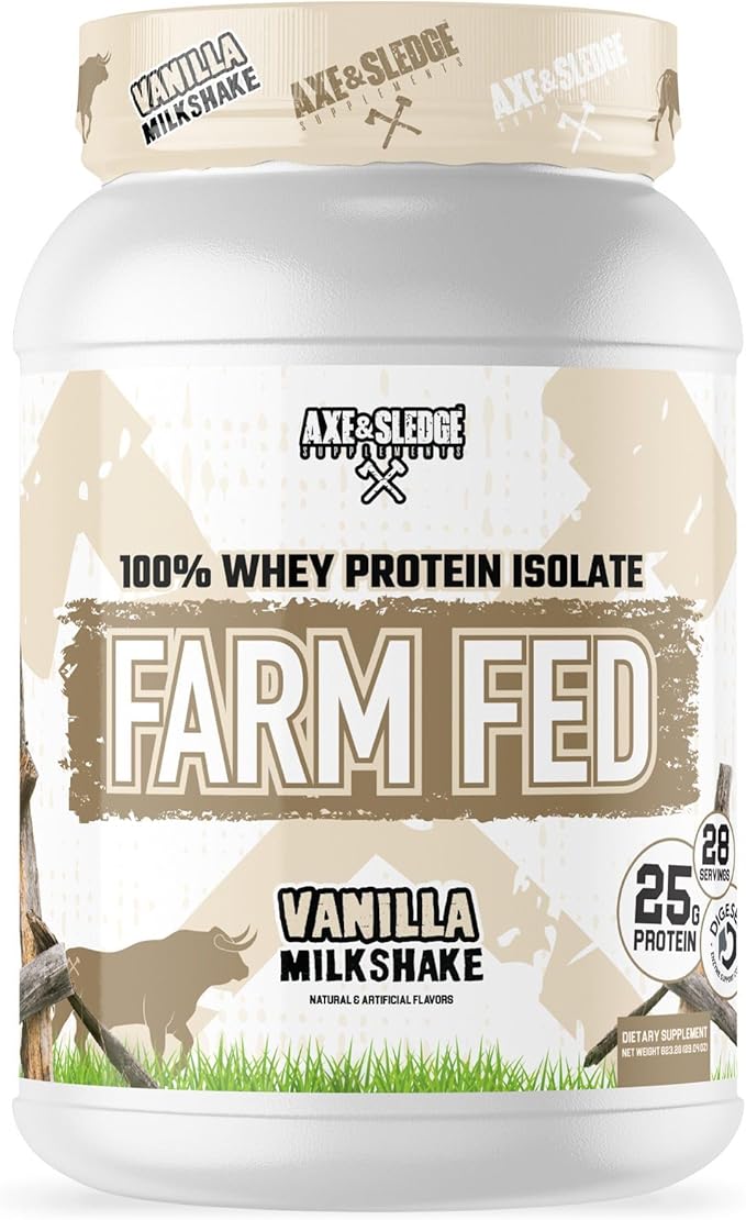 Axe &amp Sledge Farm Fed 100% Whey Protein Isolate | 25g Protein | Low Carb Low Sugar Gluten Free | Protein Powder for Men and Women | Keto | Made in The USA | 28 Servings Vanilla Milkshake
