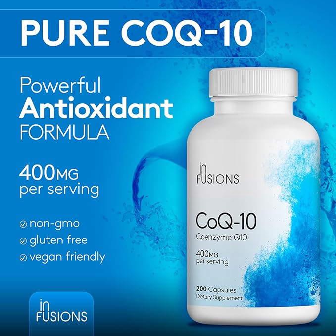 Infusions Pure Extra Strength CoQ10 400mg 400 Capsules High Absorption Gluten Free Non-GMO 2 Pack