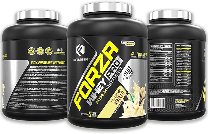 Forzagen Whey PRO Low Carb Protein Powder | 24g of Protein per Serving No Added Sugar Gluten Free Premium Whey for Shakes &amp Mixes for Men &amp Women BCAA | Vanilla 5 lbs. (67 Servings)