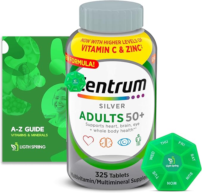 Multivitamin Silver Adults 50+ 325 Tablets with Bundle Exclusive Vitamins &amp Minerals - A to Z - Better Ligth&ampSpring Guide + Weekly Pill Organizer (3 Items)
