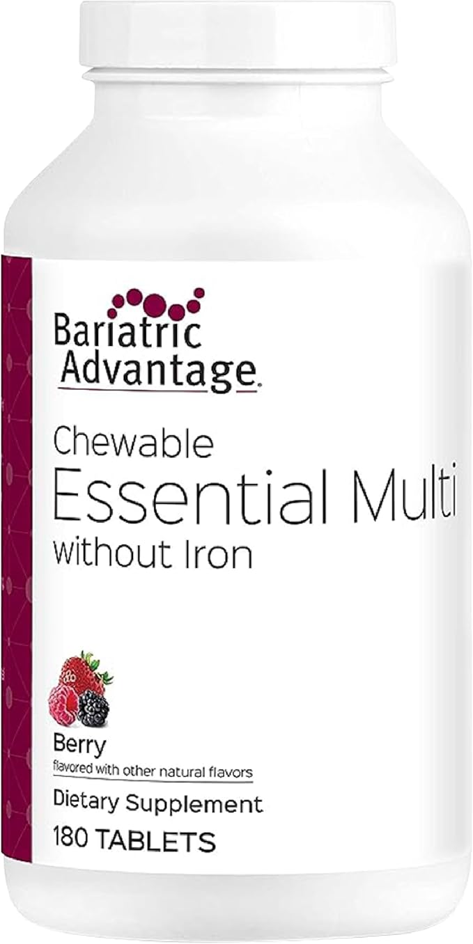 Bariatric Advantage Chewable Essential Multivitamin Without Iron - 200 DV of Key Nutrients - Trace Mineral Support - Multivitamins for Bariatric Patients - Berry - 180 Count